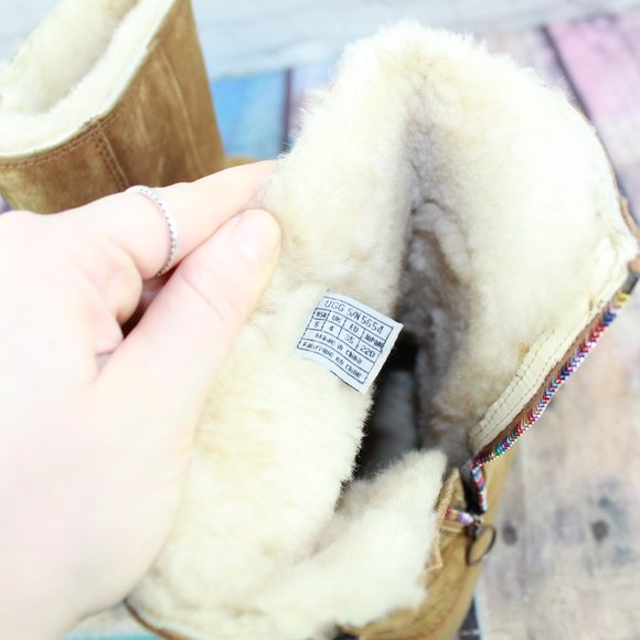 UGG Payton Brown Suede Fleece Lined Rainbow Zipper Winter Boots Rare Size 5 M - Picture 7 of 9